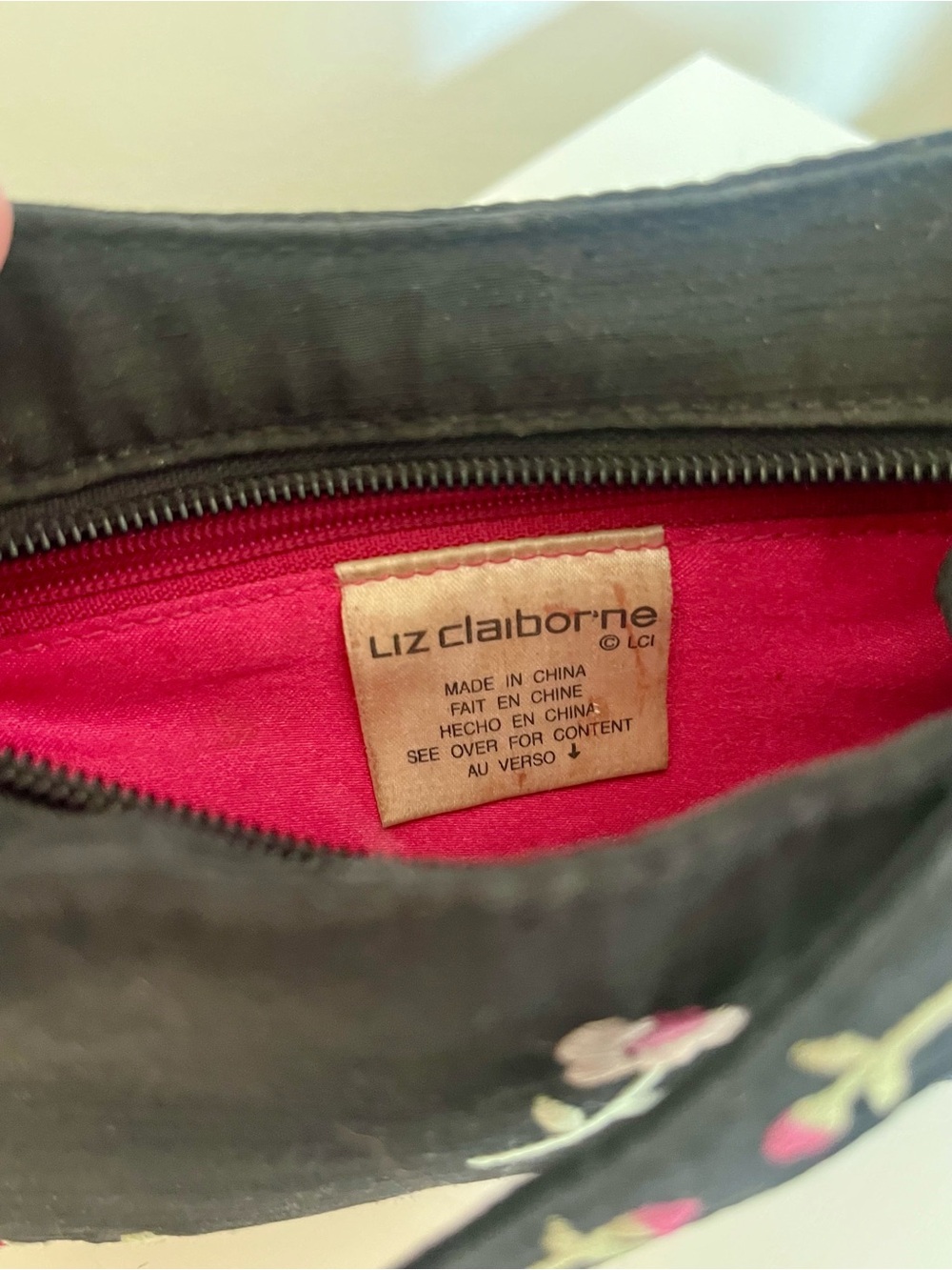 Liz Claiborne Black Floral Embroidered Shoulder Bag - Picture 3 of 5